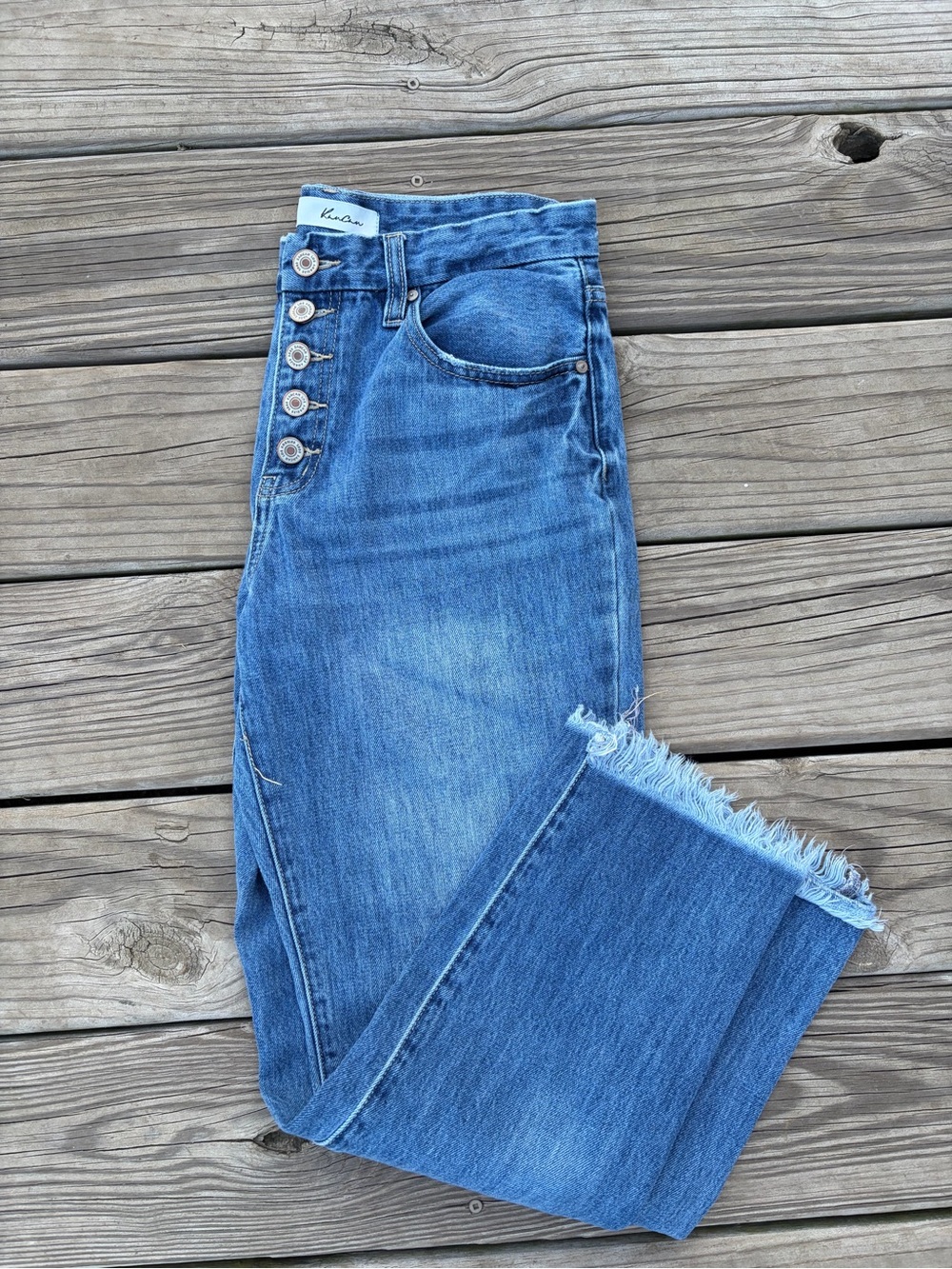KanCan High-Rise Button-Fly Blue Denim Frayed Jeans